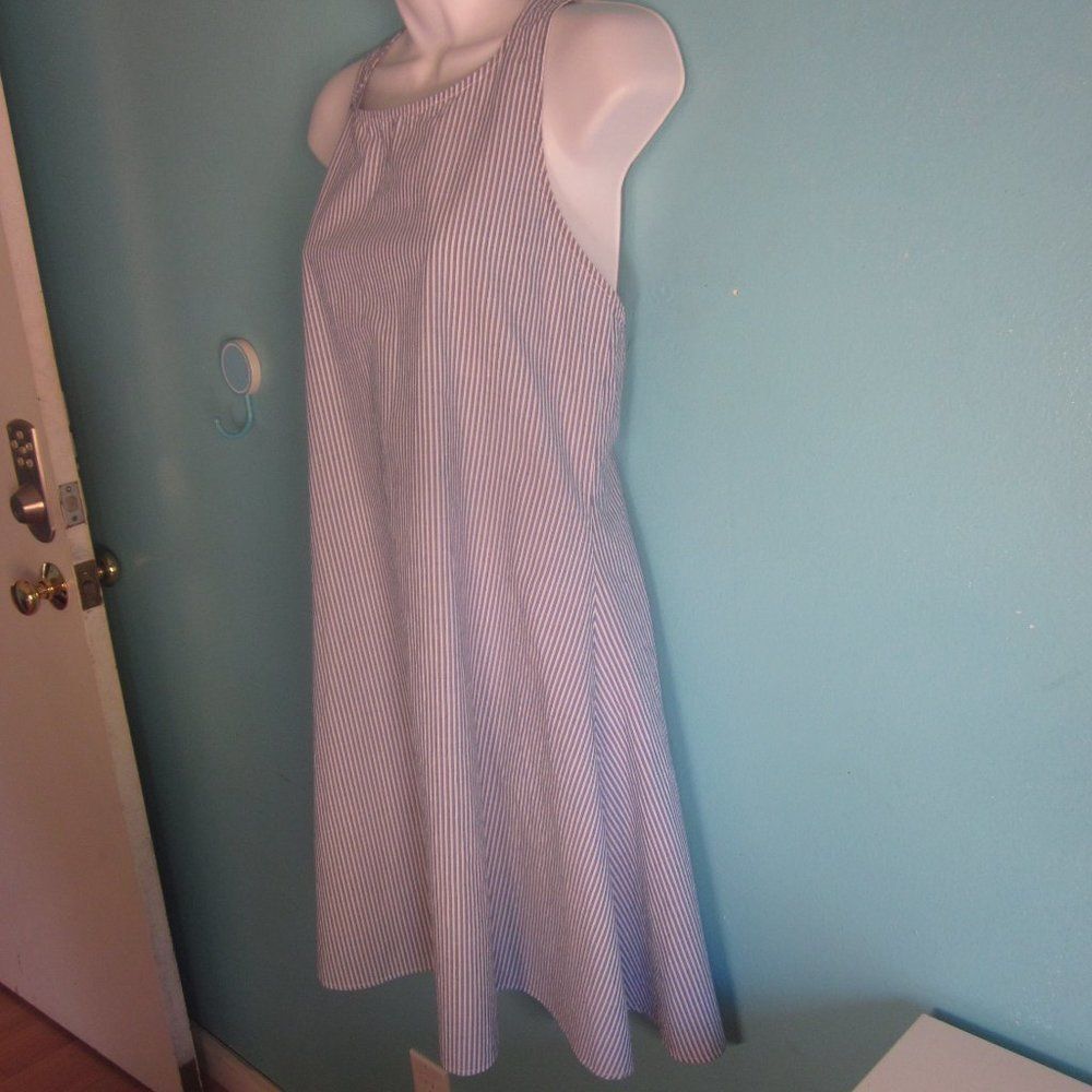 Mavi Size S Sustainable Cotton Summer Mini Dress with Tie Back in Blue Stripe - Picture 9 of 13